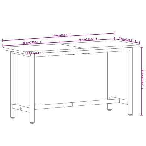 Werkbank 150x55x81,5 cm massief beukenhout en metaal 9