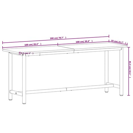 Werkbank 200x55x81,5 cm massief beukenhout en metaal 9