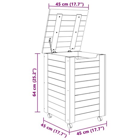 Wasmand met wielen RANA 45x45x64 cm massief grenenhout 9