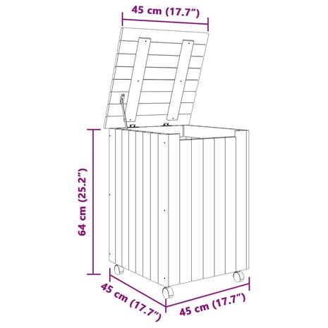 Wasmand met wielen RANA 45x45x64 cm massief grenenhout 9