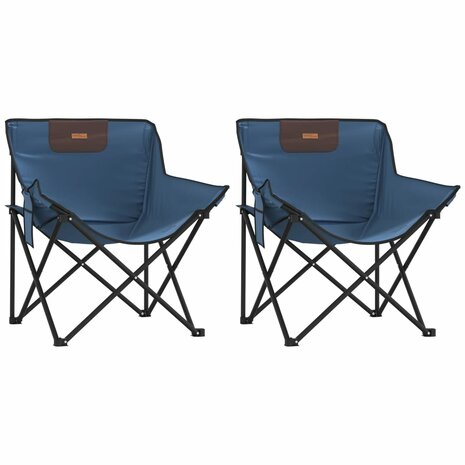 Campingstoelen 2 st met vakje inklapbaar blauw 2