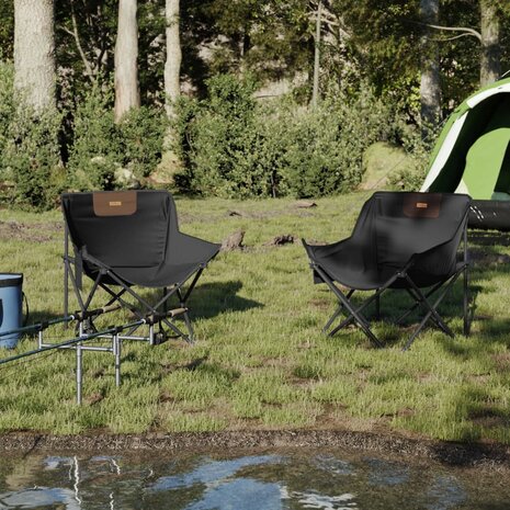 Campingstoelen 2 st met vakje inklapbaar zwart 3