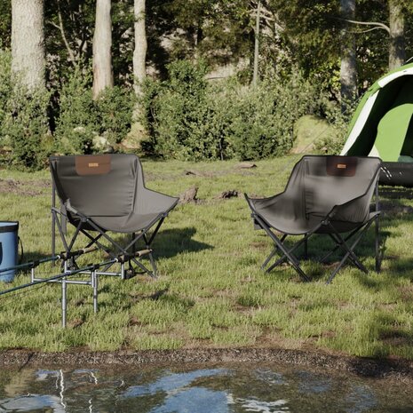 Campingstoelen 2 st met vakje inklapbaar grijs 3