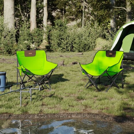 Campingstoelen 2 st met vakje inklapbaar groen 3