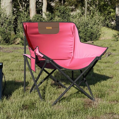 Campingstoelen 2 st met vakje inklapbaar roze 1