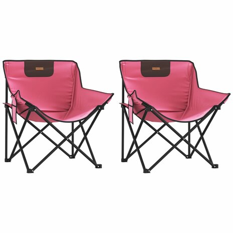 Campingstoelen 2 st met vakje inklapbaar roze 2