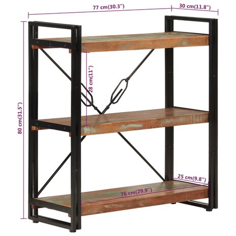 Boekenkast 3-laags 77x30x80 cm massief recycled hout en ijzer 6