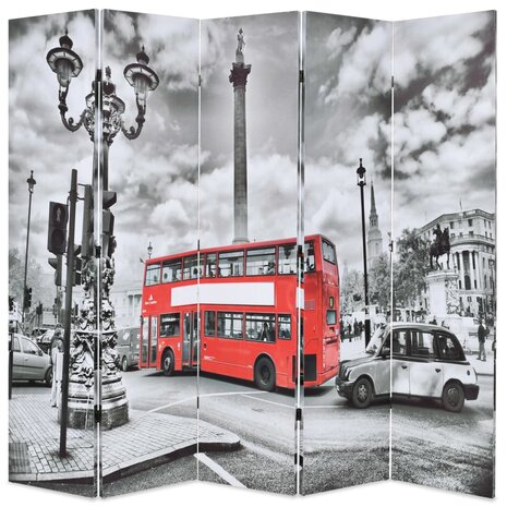 Kamerscherm inklapbaar Londen bus 200x170 cm zwart en wit 1