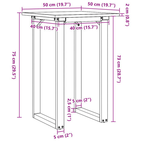 Eettafel O-frame 50x50x75 cm massief grenenhout en gietijzer 10