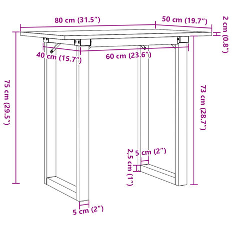 Eettafel O-frame 80x50x75 cm massief grenenhout en gietijzer 10