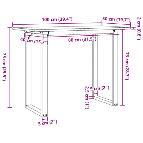 Eettafel O-frame 100x50x75 cm massief grenenhout en gietijzer 10