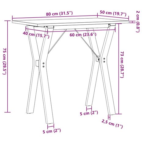 Eettafel Y-frame 80x50x75 cm massief grenenhout en gietijzer 10