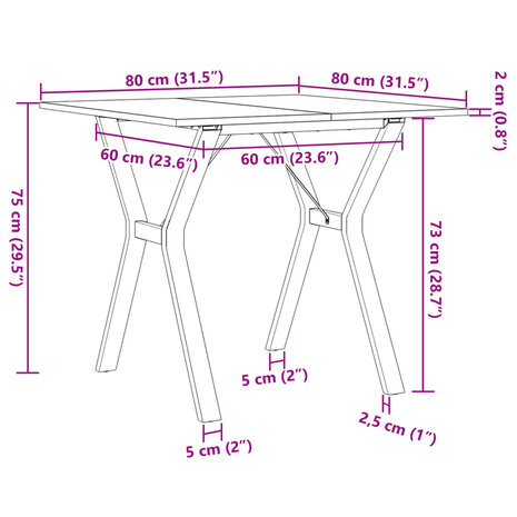 Eettafel Y-frame 80x80x75 cm massief grenenhout en gietijzer 10