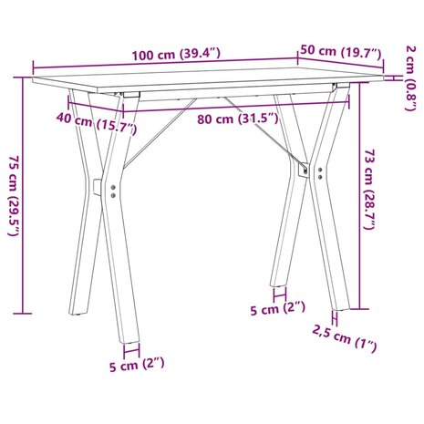 Eettafel Y-frame 100x50x75 cm massief grenenhout en gietijzer 10