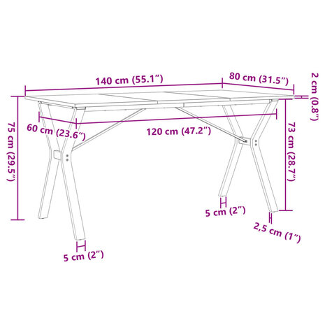 Eettafel Y-frame 140x80x75 cm massief grenenhout en gietijzer 10