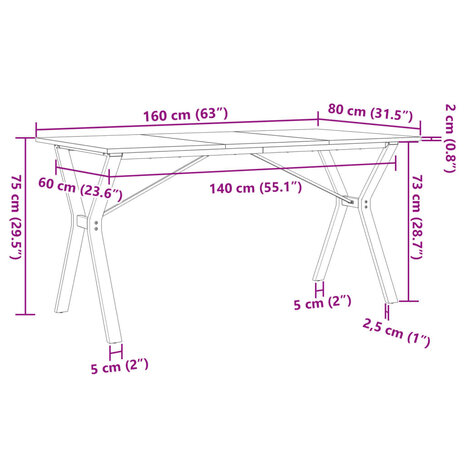 Eettafel Y-frame 160x80x75 cm massief grenenhout en gietijzer 10