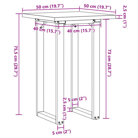 Eettafel O-frame 50x50x75,5 cm massief grenenhout en gietijzer 10