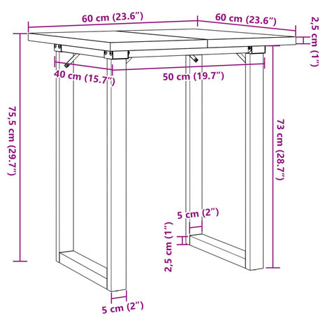 Eettafel O-frame 60x60x75,5 cm massief grenenhout en gietijzer 10