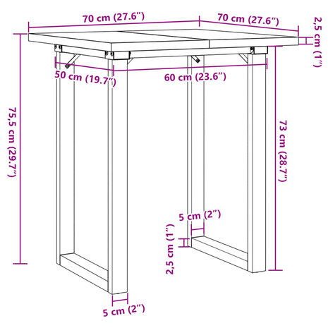 Eettafel O-frame 70x70x75,5 cm massief grenenhout en gietijzer 10