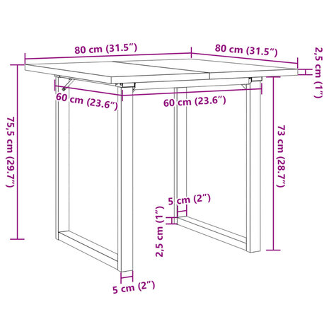 Eettafel O-frame 80x80x75,5 cm massief grenenhout en gietijzer 10