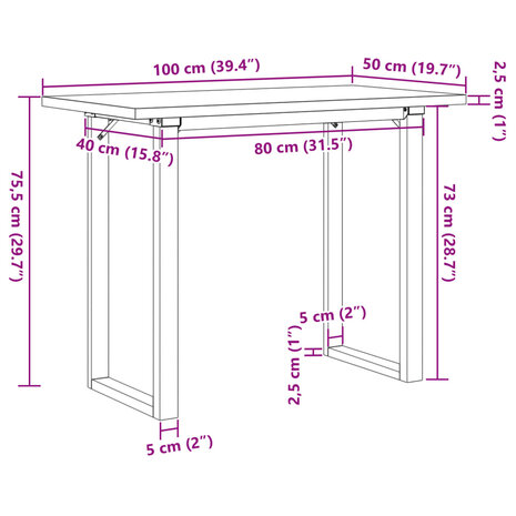 Eettafel O-frame 100x50x75,5 cm massief grenenhout en gietijzer 10