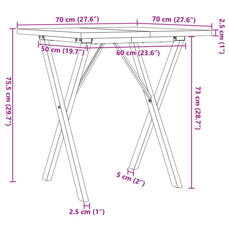 Eettafel X-frame 70x70x75,5 cm massief grenenhout en gietijzer 10