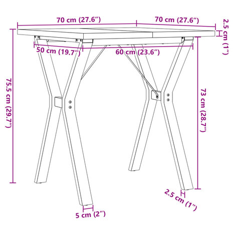 Eettafel Y-frame 70x70x75,5 cm massief grenenhout en gietijzer 10