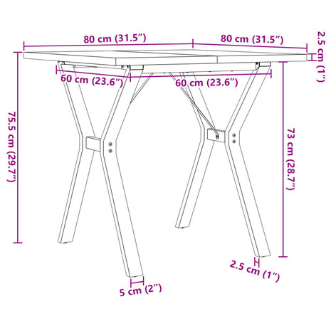 Eettafel Y-frame 80x80x75,5 cm massief grenenhout en gietijzer 10