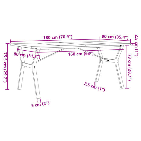 Eettafel Y-frame 180x90x75,5 cm massief grenenhout en gietijzer 10