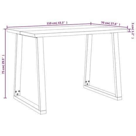 Eettafel met natuurlijke rand 110x70x75 cm massief acaciahout 9