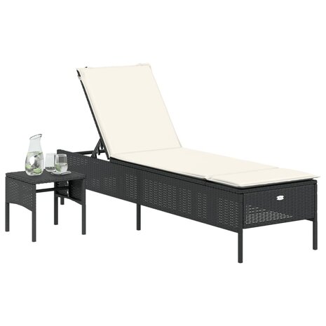 Ligbed met tafel en kussen poly rattan zwart 3