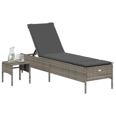 Ligbed met tafel en kussen poly rattan grijs 3