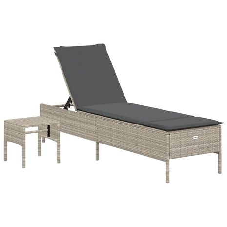 Ligbed met tafel en kussen poly rattan lichtgrijs 2