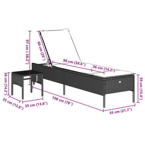 Ligbed met tafel en kussen poly rattan lichtgrijs 11