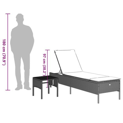 Ligbed met tafel en kussen poly rattan lichtgrijs 12