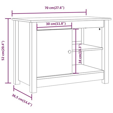 Tv-meubel 70x36,5x52 cm massief grenenhout wit 10