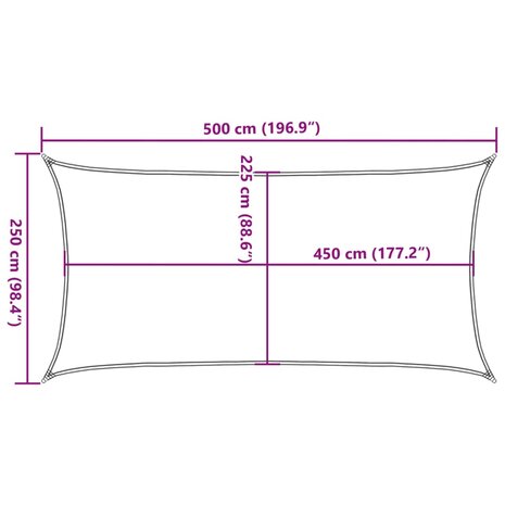 Zonnezeil rechthoekig 160 g/m² 2,5x5 m HDPE lichtgrijs 10