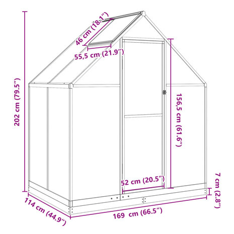 Tuinkas met basisframe 169x114x202 cm aluminium zilverkleurig 10