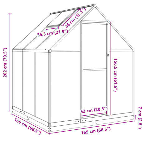 Tuinkas met basisframe 169x169x202 cm aluminium zilverkleurig 10