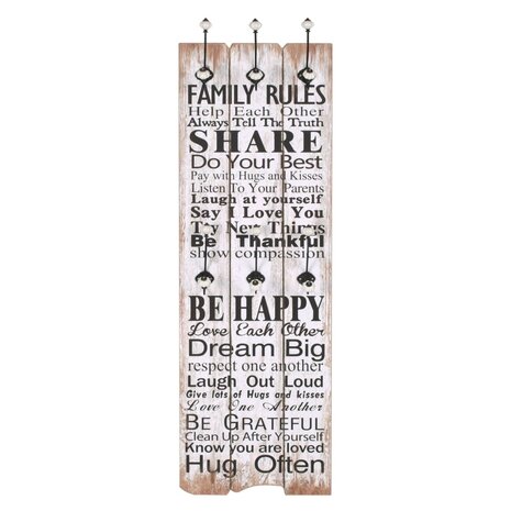 Wandkapstok met 6 haken FAMILY RULES 120x40 cm 2