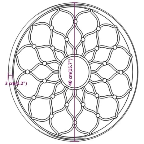 Tuinspiegel rond 40x3 cm ijzer zandkleurig 6