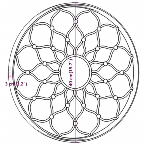 Tuinspiegel rond 40x3 cm ijzer zwart 6