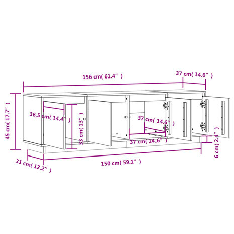 Tv-meubel 156x37x45 cm massief grenenhout 10