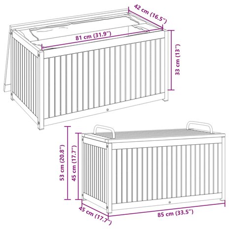 Kussenbox 85x45x45/53 cm massief acaciahout en staal 10