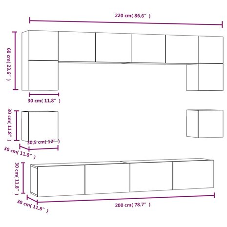 8-delige Tv-meubelset bewerkt hout hoogglans wit 11