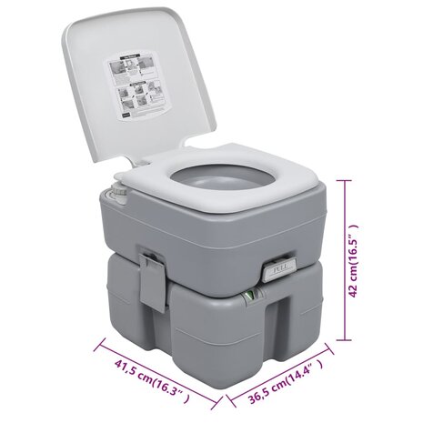 Kampeertoilet draagbaar 20 + 10 L grijs 8