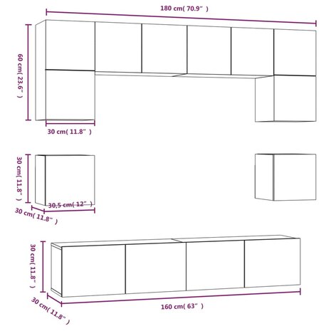 8-delige Tv-meubelset bewerkt hout hoogglans wit 10