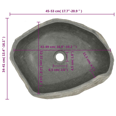 Wastafel ovaal (45-53)x(34-41) cm riviersteen 12