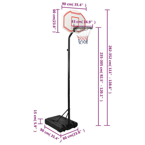 Basketbalstandaard 282-352 cm polyethyleen wit 9