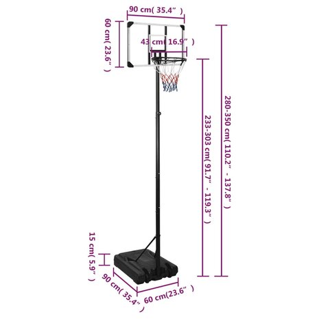 Basketbalstandaard 280-350 cm polycarbonaat transparant 8